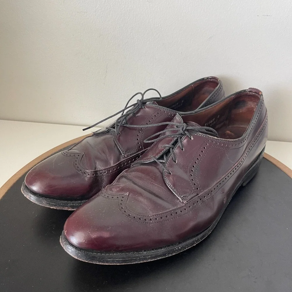 Allen Edmonds McAllister Men 10.5 B Wingtip Oxford Burgundy Shoes Quiet Luxury